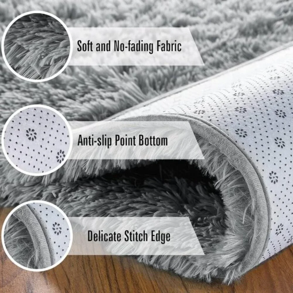 New 4x6 Soft Fluffy Area Rug, Shaggy Grey Plush Carpet for Bedroom Decor